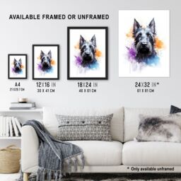 "Artery8 Wall Art Print Scottish Terrier Lovers Gift Watercolour Pet Portrait Painting Artwork Poster - Size: W18"" x H24""" - thumbnail 3