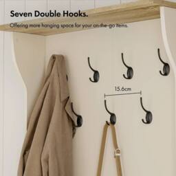 NESTLUNE Coat Stand with Shoe Storage, Hallway Unit & Storage Bench in Off-White - Size: 100 cm x 15 cm - thumbnail 5
