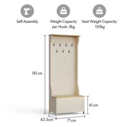 NESTLUNE Coat Stand with Shoe Storage, Hallway Unit & Storage Bench in Off-White - Size: 100 cm x 15 cm - thumbnail 2