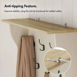 NESTLUNE Coat Stand with Shoe Storage, Hallway Unit & Storage Bench in Off-White - Size: 100 cm x 15 cm - thumbnail 3