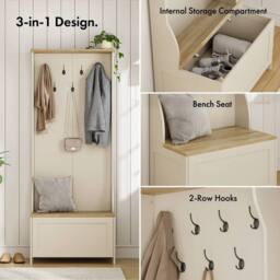 NESTLUNE Coat Stand with Shoe Storage, Hallway Unit & Storage Bench in Off-White - Size: 100 cm x 15 cm - thumbnail 4