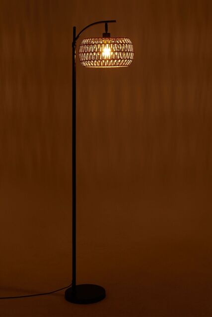 Living and Home Rattan Fabric Lampshade Floor Lamp in Black - image 1