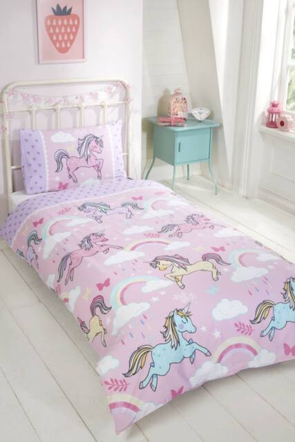 Rapport Home Unicorns Polycotton Duvet Cover Set With Pillowcase in Light Pink - Size: Double - image 1