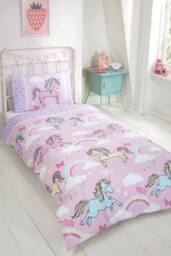 Rapport Home Unicorns Polycotton Duvet Cover Set With Pillowcase in Light Pink - Size: Double - thumbnail 1