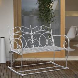 OUTSUNNY 2 Seater Metal Garden Bench Outdoor Rocking Chair Patio Love Seat in White