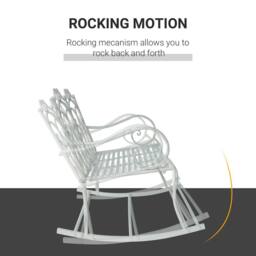 OUTSUNNY 2 Seater Metal Garden Bench Outdoor Rocking Chair Patio Love Seat in White - thumbnail 4
