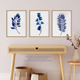 Artery8 Wall Art Print Pack of 3 A4 Simple Elegant Flower Plant Leaf Foliage Cobalt Blue Watercolour Living Room s Set - thumbnail 2