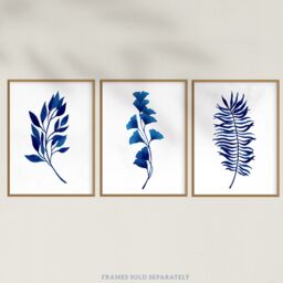 Artery8 Wall Art Print Pack of 3 A4 Simple Elegant Flower Plant Leaf Foliage Cobalt Blue Watercolour Living Room s Set - thumbnail 5