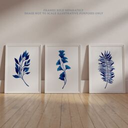 Artery8 Wall Art Print Pack of 3 A4 Simple Elegant Flower Plant Leaf Foliage Cobalt Blue Watercolour Living Room s Set - thumbnail 6