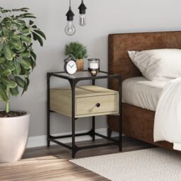 Berkfield Home Bedside Cabinet Sonoma Oak 40x40x55 cm Engineered Wood in Brown - Size: 40 x 40 x 55 cm - thumbnail 1