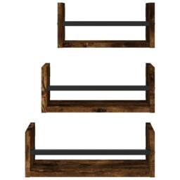 Berkfield Home 3 Piece Wall Shelf Set with Bars Smoked Oak Engineered wood in Brown - thumbnail 4
