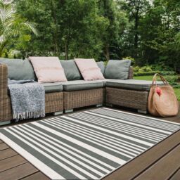 THE RUGS Reversible Outdoor Rugs in Modern Stripes Duo Weave Collection in Grey - Size: 120 cm x 170 cm - thumbnail 1
