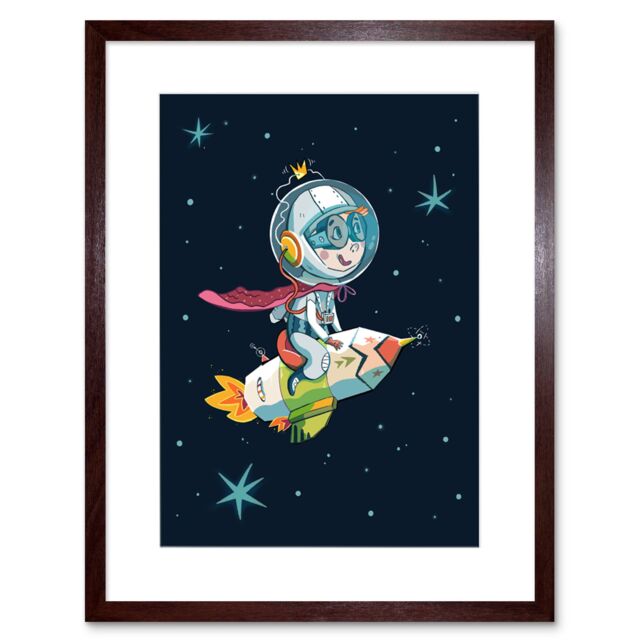 "Artery8 Wall Art Print Super Astronaut Kid Framed Art in Brown - Size: W7"" x H9""" - image 1
