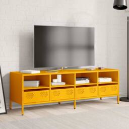 Berkfield Home TV Cabinet Mustard Yellow 135x39x43.5 cm Cold-rolled Steel - thumbnail 3