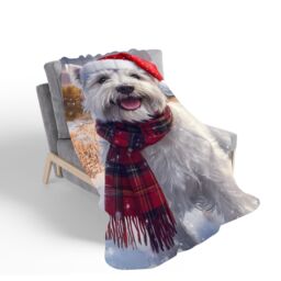 Warren Reed - Designer Snowy Christmas West Highland Terrier Sherpa Blanket in White - Size: Large - thumbnail 2