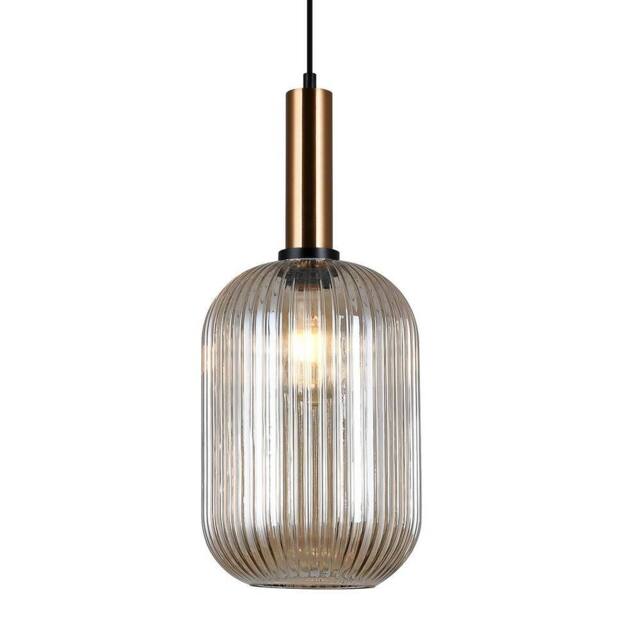 Netlighting Modern Hanging Pendant Brass 1 Light with Amber Shade E27 in Yellow - image 1