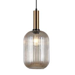 Netlighting Modern Hanging Pendant Brass 1 Light with Amber Shade E27 in Yellow