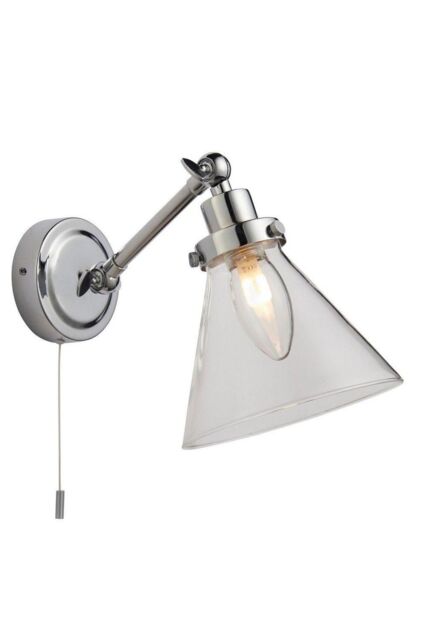 Netlighting Faraday Bathroom Adjustable Dome Wall Light with Pull Cord Chrome Glass Shade in Grey - image 1
