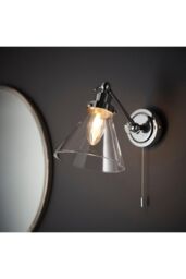 Netlighting Faraday Bathroom Adjustable Dome Wall Light with Pull Cord Chrome Glass Shade in Grey - thumbnail 2