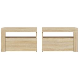Berkfield Home Bedside Cabinets 2 pcs with LEDs Sonoma Oak 60x35x40 cm in Brown - Size: 60 x 35 x 40 cm - thumbnail 4
