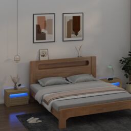Berkfield Home Bedside Cabinets 2 pcs with LEDs Sonoma Oak 60x35x40 cm in Brown - Size: 60 x 35 x 40 cm - thumbnail 1