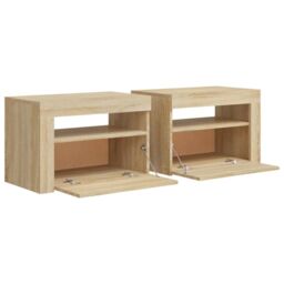 Berkfield Home Bedside Cabinets 2 pcs with LEDs Sonoma Oak 60x35x40 cm in Brown - Size: 60 x 35 x 40 cm - thumbnail 5