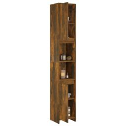 Berkfield Home Bathroom Cabinet Smoked Oak 30x30x183.5 cm Engineered Wood in Brown - thumbnail 4