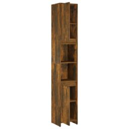 Berkfield Home Bathroom Cabinet Smoked Oak 30x30x183.5 cm Engineered Wood in Brown - thumbnail 6
