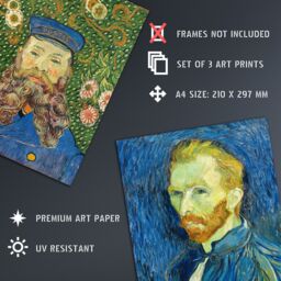Artery8 Wall Art Print Pack of 3 A4 Vincent Van Gogh Portrait Paintings Self Portrait Gachet Roulin Living Room s Set - thumbnail 4
