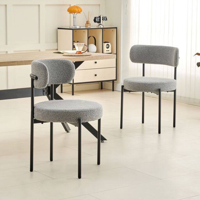 Xample Set of 2 Dining Chairs with Soft Teddy Fabric for Kitchen, Living Room, or Study in Light Grey - image 1