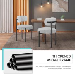 Xample Set of 2 Dining Chairs with Soft Teddy Fabric for Kitchen, Living Room, or Study in Light Grey - thumbnail 2