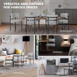 Xample Set of 2 Dining Chairs with Soft Teddy Fabric for Kitchen, Living Room, or Study in Light Grey - thumbnail 5