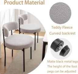 Xample Set of 2 Dining Chairs with Soft Teddy Fabric for Kitchen, Living Room, or Study in Light Grey - thumbnail 6