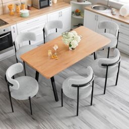 Xample Set of 2 Dining Chairs with Soft Teddy Fabric for Kitchen, Living Room, or Study in Light Grey - thumbnail 7