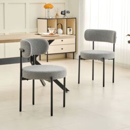 Xample Set of 2 Dining Chairs with Soft Teddy Fabric for Kitchen, Living Room, or Study in Light Grey