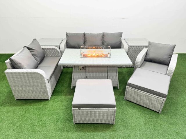 Fimous Patio PE Wicker 8 Seater Outdoor Rattan Furniture Sofa Sets w/ Firepit Dining Table Reclining Chair Loveseat Sofa 3 Seater Sofa 2 Big - image 1