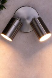 BHS Lighting Twin Jared Steel Outdoor Wall Light in Metallic Silver - thumbnail 4