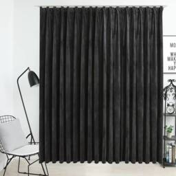 Berkfield Home Blackout Curtain with Hooks Velvet Anthracite 290x245 cm in Dark Grey - thumbnail 2
