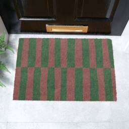Artsy Mats Pink & Green Half Stripes Coir Doormat (60 x 40cm) in Brown - Size: 40 cm x 60 cm