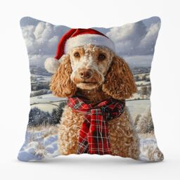 Warren Reed - Designer Christmas Poodle Cushion in Brown - Size: 45 cm x 45 cm - thumbnail 1