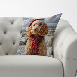 Warren Reed - Designer Christmas Poodle Cushion in Brown - Size: 45 cm x 45 cm - thumbnail 3