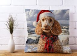 Warren Reed - Designer Christmas Poodle Cushion in Brown - Size: 45 cm x 45 cm - thumbnail 2
