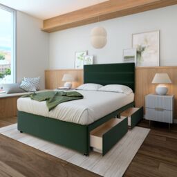 Rest Relax Sleep Plush Velvet Divan, Strutted Headboard, 4 Drawers in Green - Size: Super King - thumbnail 2
