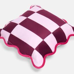 OHS 2 x Scallop Edge Checkerboard Matte Velvet Cushion Covers in Burgundy - Size: 45 cm x 45 cm - thumbnail 5