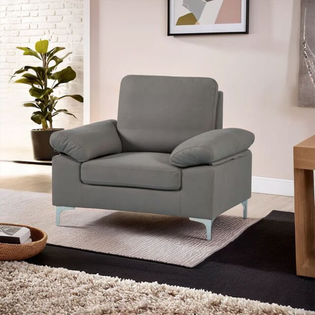 KOSY KOALA Modern Grey Fabric One Seater Sofa with Chrome Feet - Comfortable Couch with Cushion for Living Room, Bedroom or Office - image 1