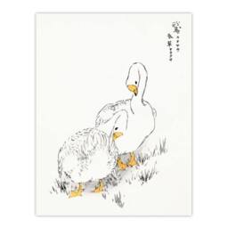 "Artery8 Two White Geese Japanese Vintage Japan Wall Art Print Kashu - Size: W12"" x H16""" - thumbnail 1