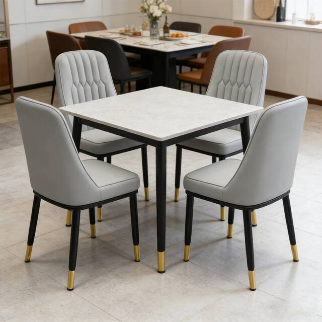 Ventryn 4 Pcs Dining Chairs Leather Padded Seat Metal Leg Kitchen in Light Grey - image 1