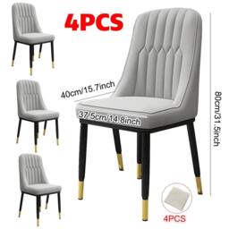 Ventryn 4 Pcs Dining Chairs Leather Padded Seat Metal Leg Kitchen in Light Grey - thumbnail 2