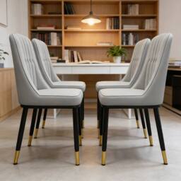 Ventryn 4 Pcs Dining Chairs Leather Padded Seat Metal Leg Kitchen in Light Grey - thumbnail 6