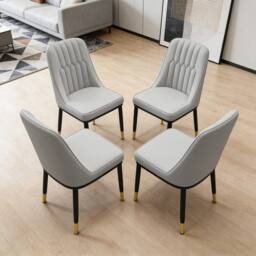 Ventryn 4 Pcs Dining Chairs Leather Padded Seat Metal Leg Kitchen in Light Grey - thumbnail 4
